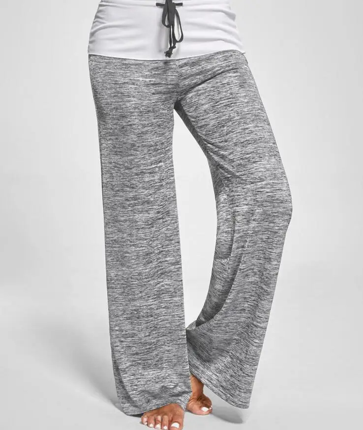 Women Yoga Pant Foldover Wide Leg Loose Trousers Heather Comfortable