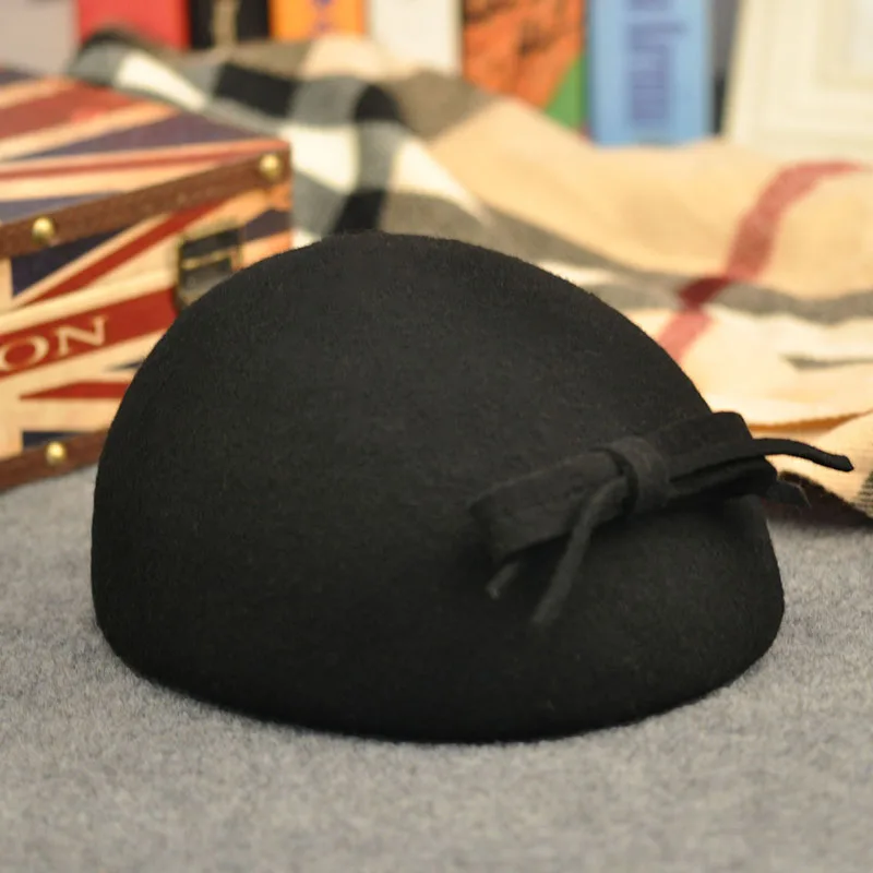 Берет из чистой шерсти, повседневная шерстяная фетровая шляпа с бантом, Женская классическая шляпа черного цвета, цвета хаки, серого цвета, фетровая шляпа на зиму осень, женская шапка