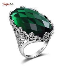 Anillos de Esmeralda Szjinao para mujer, anillo de plata Punk 925 Oval, piedras preciosas grandes, elementos vikingos Vintage, joyería fina femenina verde