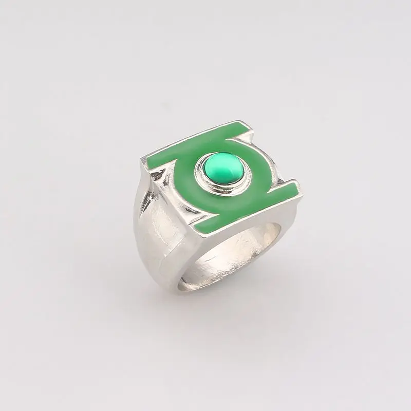 

Green Enamel Rhinestone Big Chunky Superhero Green Lantern Ring Free Size Movie Jewelry
