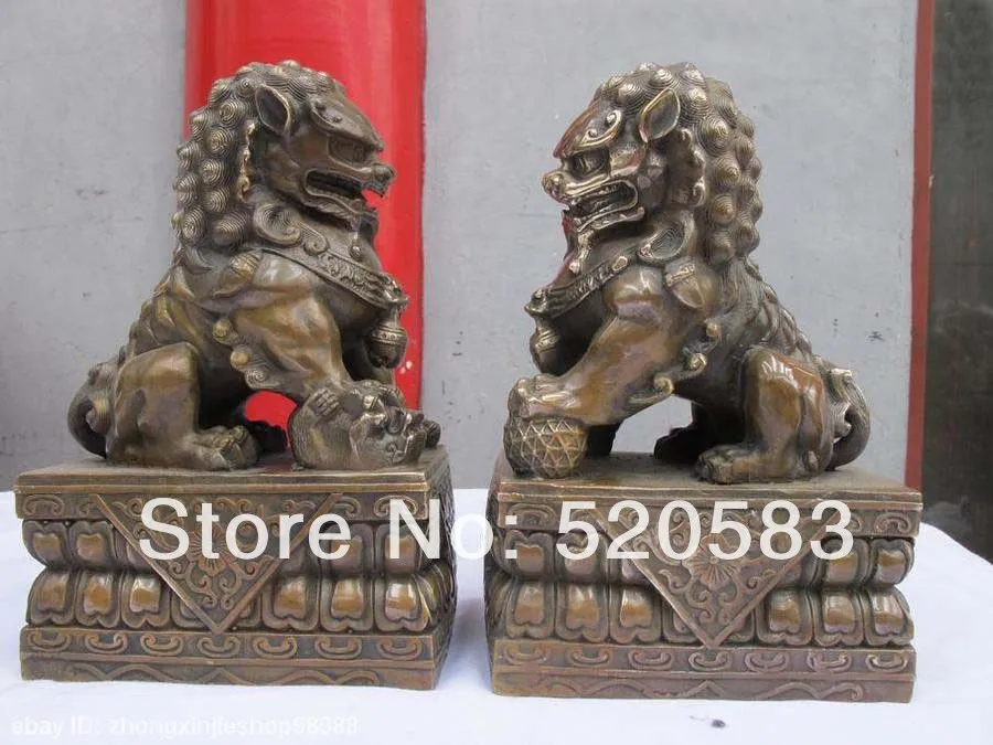 

10"China Bronze Door talisman Foo Dog Lion Statue Pair