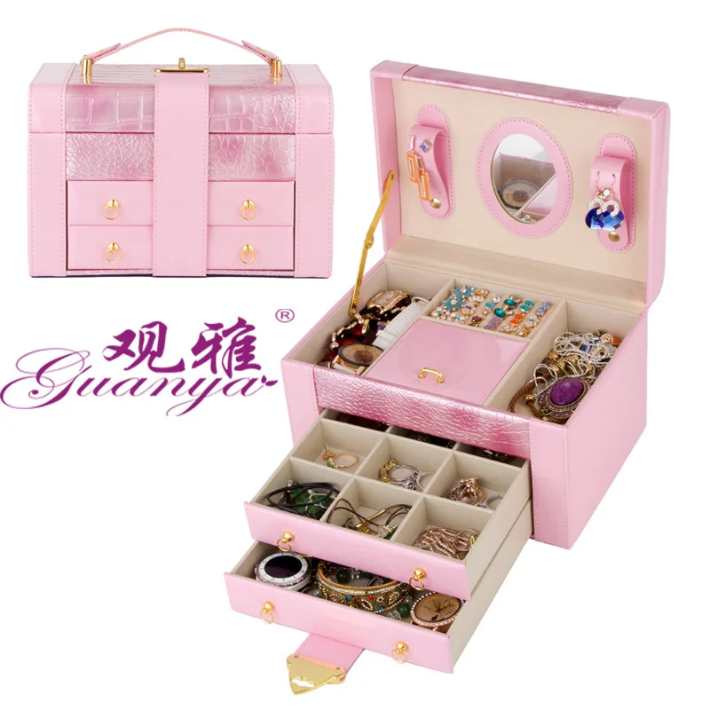

Guanya portable Jewelry Packaging & Display Earring Ring Organizer Holder leather Carrying Case Gift Box Jewelry Storage Case