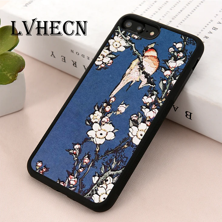 

LvheCn TPU Skin phone case cover for iPhone 5 5s SE 6 6s 7 8 plus X XR Xs Max Weeping Cherry and Bullfinch