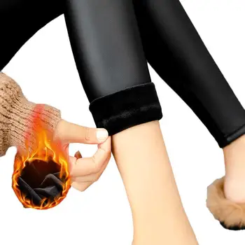 

Women New Winter Thicken Velvet Warm Leggings Female High Waist Large Size Leather Pants Slim Elastic PU Leather Leggings V429