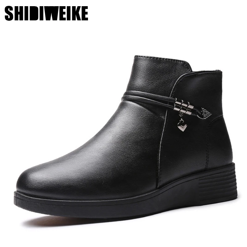 

2019 fashion new Snow Boots PU Leather Women's Shoes Mother Winter Wool Fur flat warm boots X129