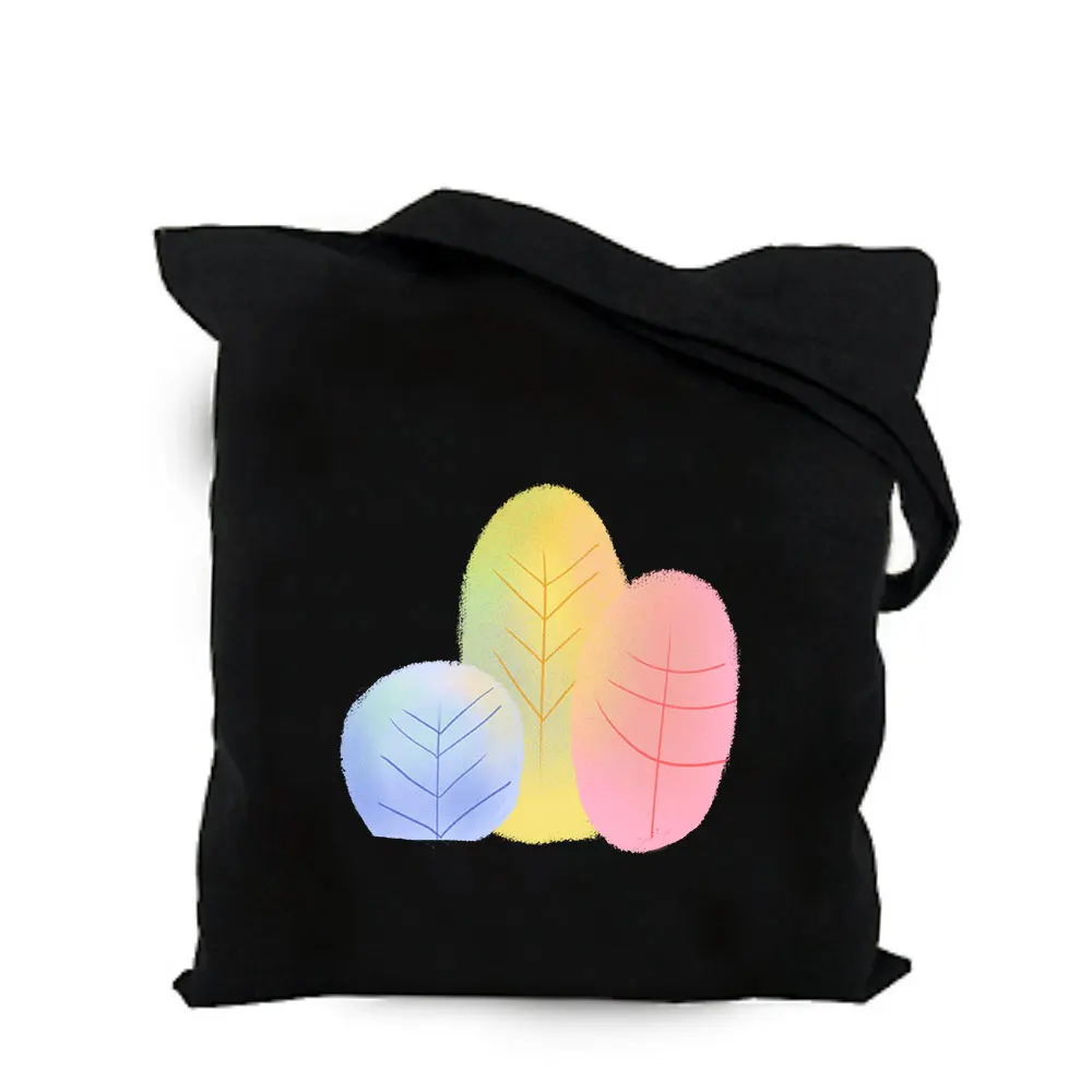 2019 green plant leaf black cotton canvas bag customized eco girl tote bag custom made shopping bags with logo for men or women  (12)