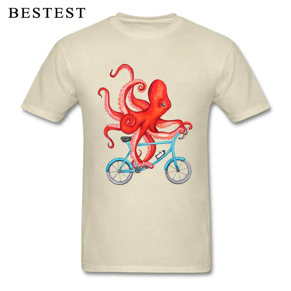 Student T-Shirt Cycling octopus 322 Casual Tops T Shirt 100% Cotton Fabric O-Neck Short Sleeve Custom Tee Shirts ostern Day Cycling octopus 322 beige