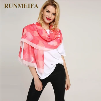 

[RUNMEIFA] Fashion Women Scarf Cotton Heart Print Scarf Luxury Hijab Long Scarves Spring And Summer Accessories For Female Gift