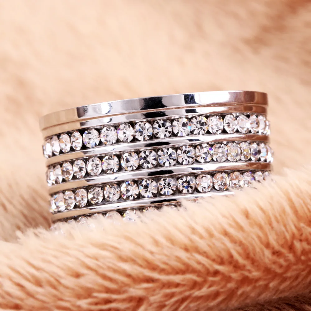 Monla shining full 4 Row Crystal rhinestone Gold Stainless Steel Couple Wedding rings for men and Women