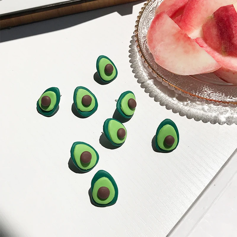 

Niche Design S925 Silver Pin Original Handmade Green Avocado Fruit Ear Studs Earrings Fun Clay Stud Earrings for Women Jewelry