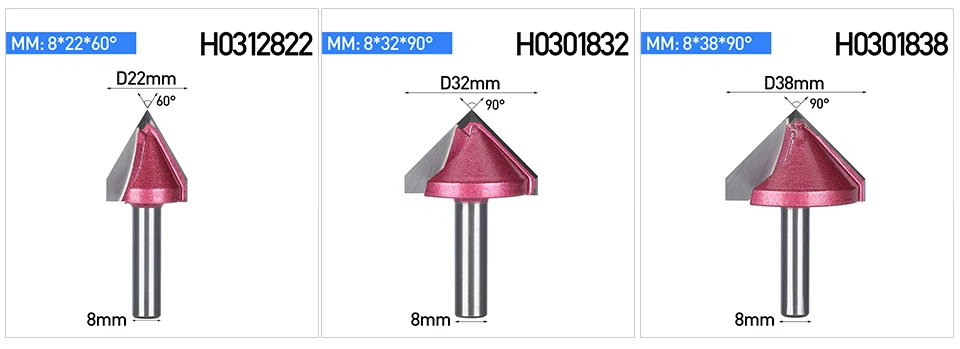 HUHAO 8 мм хвостовик V бит твердый карбид cnc Концевая 3D фрезы для дерева 60 90 120 150 град Вольфрам Деревообработка измельчители