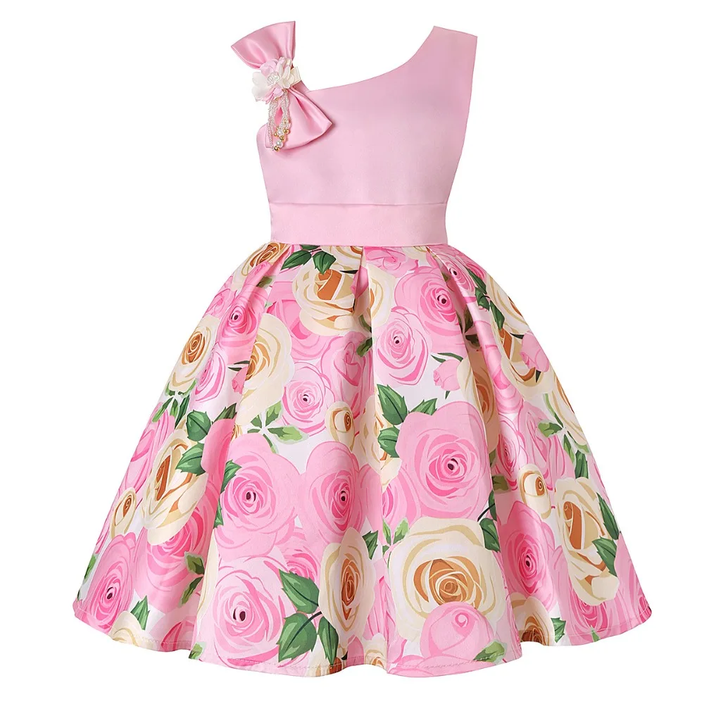 

AmzBarley Flower Formal Dresses Girls one shoulder-off Tutu Dress Children Bow-Knot Ball Gown Princess Brithday Party costume