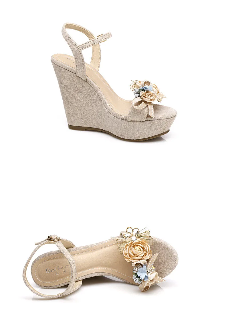 30_2019 Summer New Elegant Fashion High Heel Wedges Sandals Small Size Female Pink White Peep Toe Wedding Shoes