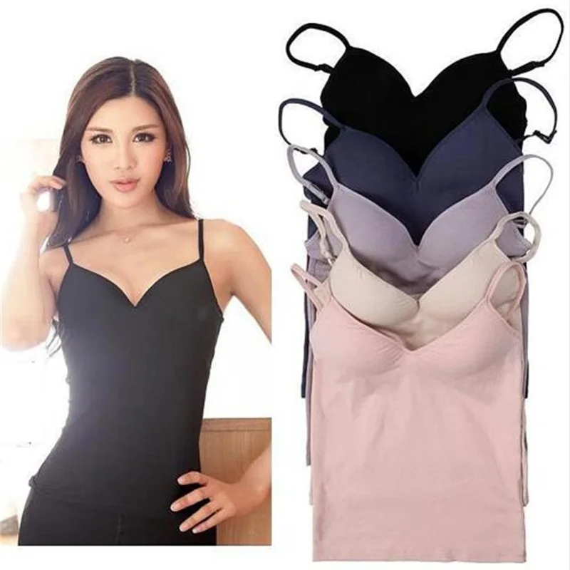 

New 2019 Sexy Women's Modal Adjustable Belt Built-in Push Up Bra Padded Self Mold Bra Tank Top Fitness Camisole Blusas Femininas