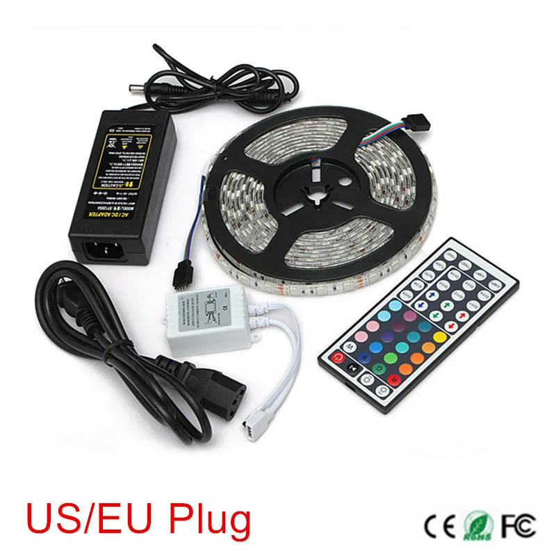 buy 5M RGB Led Strip 5050 SMD 60LED M DC12V led Flexible light+44 Keys Remote Controller+12V 6A Power Adapter US EU Plug