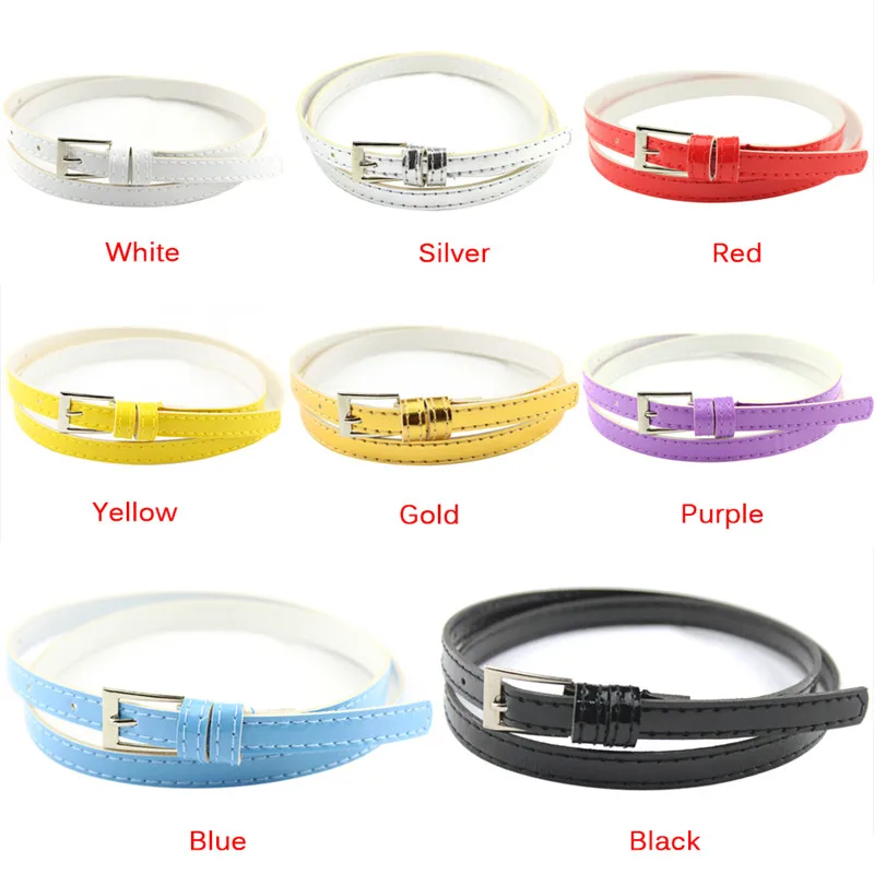 Hot Beautiful Woman Multicolor Belt Small Thin Pu Leather Belt 100cm