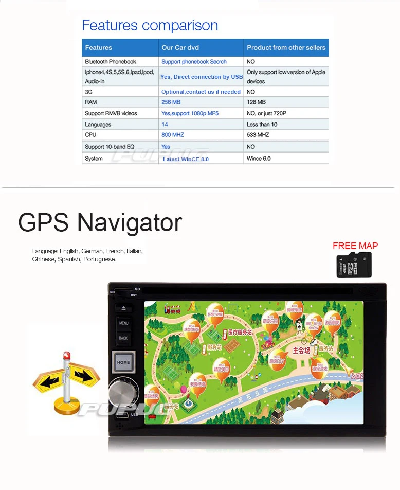Perfect FM AM RDS 6.2 Inch Touch Screen Autoradio Auto MP3 GPS Map Car DVD BT 3D SD USB HeadUnit PC Sub EQ Stereo Radio 1