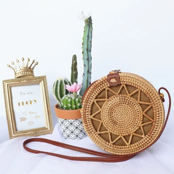 

AUAU-Hand-Woven Female Summer Rattan Sling Beach Straw Holiday Casual Bag Variation 4