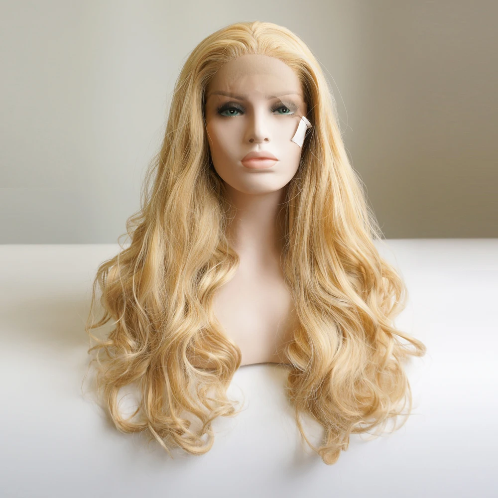 20" Light Blonde Curly Daily Long Lace Front Synthetic Hair Wig Heat