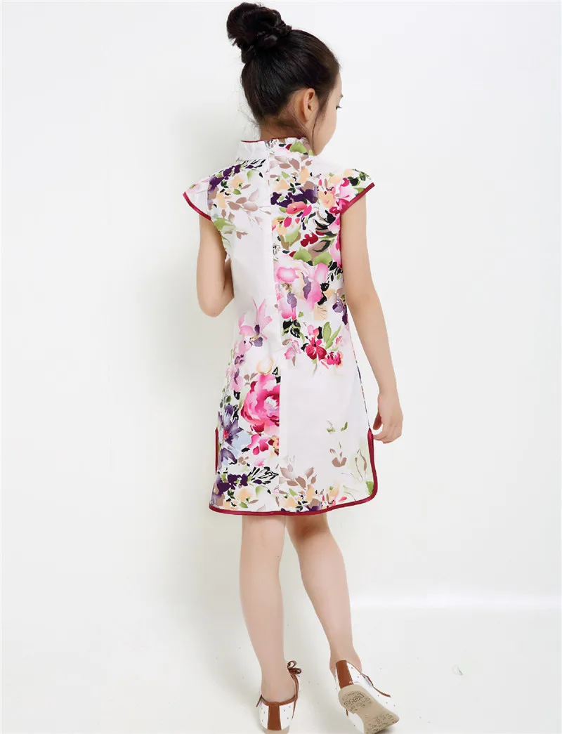 Летнее китайское традиционное платье; винтажные платья для девочек с цветочным узором; Cheongsam; костюм для свадебной вечеринки; одежда для детей; От 3 до 14 лет