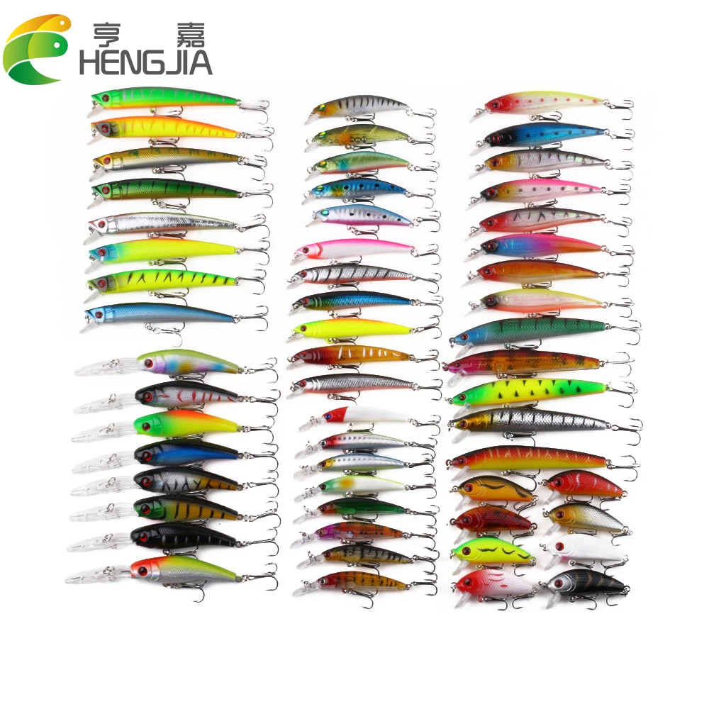 

HENGJIA 56pcs Hard Plastic Minnow Set Mixed Colors Floating Fishing Lures Wobblers Carp Trout Tackle Winter Fishing
