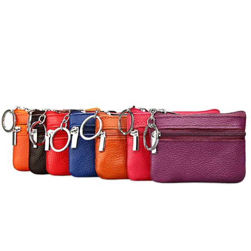 

Fashion Women Men Genuine Leather Coin Purse / Key Wallet Muifunctional Ladies Double Zipper Mini Card Holders Key Ring Wallet