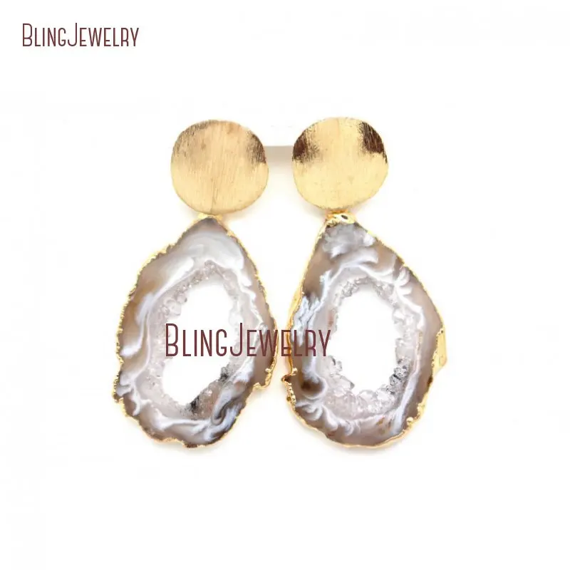 

Gold Filled Disc Post Stud Earring Neutral Agates Druzy Drussy Geode Stud Earrings Bridesmaid Jewelry ER22162