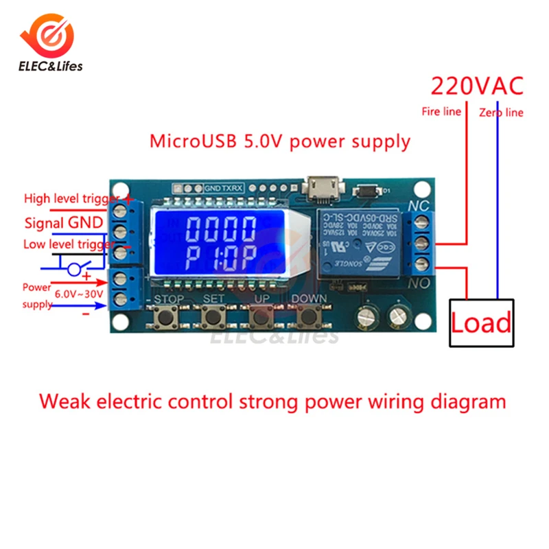 Цифровой ЖК-дисплей реле задержки времени модуль постоянного тока 6-30 в 10 а высокий и низкий уровень триггера Переключатель 1 способ цикла задержки синхронизации релейный модуль