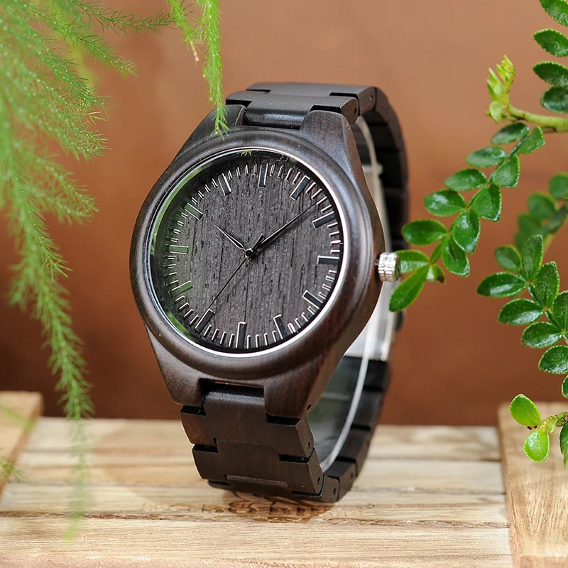Original BOBO BIRD L-H05 Handmade Retro Design Wholesale Ebony Wooden Watches Men with Anti-allergy Clasp Japan Quartz Saat