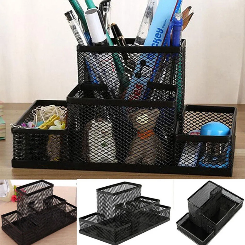

Desk Holder Organizer Metal Black Mesh Style Desktop Office Pencil Pen Storage