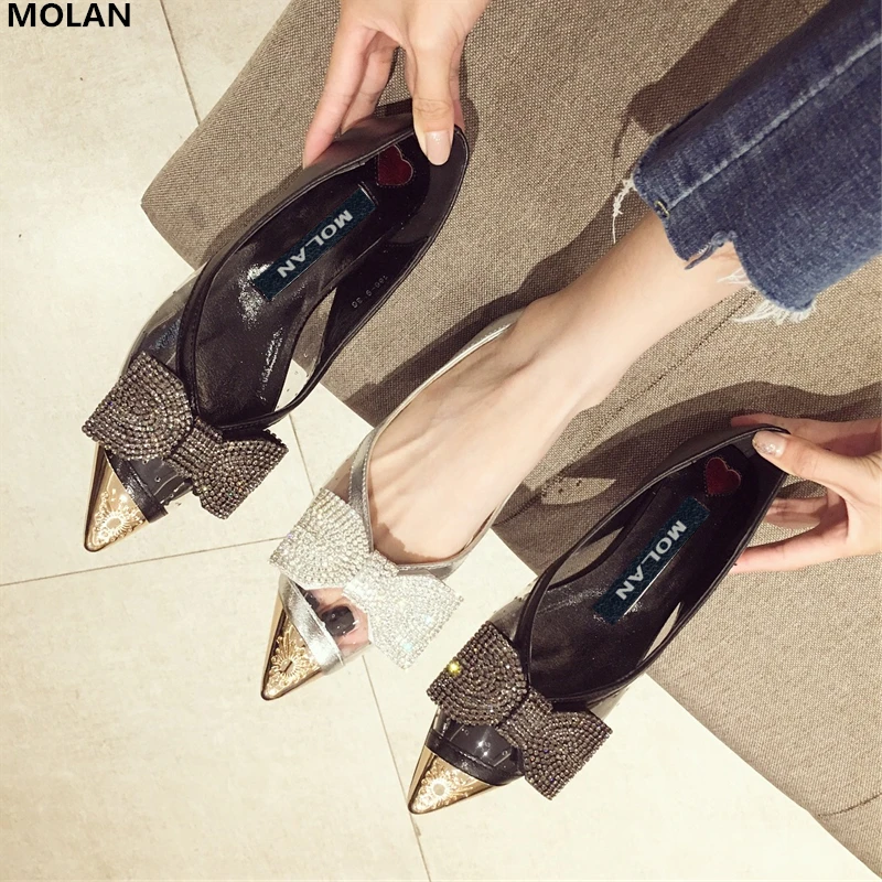 

MOLAN Brand Designers 2018 New Fashion Luxury Rhinestone Crystal Butterfly-knot Pointed Flats Woman Shoes High Quality Loafers
