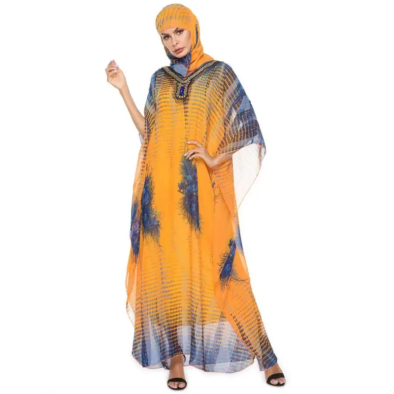 Женское богемное длинное мусульманское платье бриллианты v-образным вырезом Турецкий Арабский Кафтан мусульманская одежда для Дубай Выпускной платье с рукавами «летучая мышь» VKDR1597
