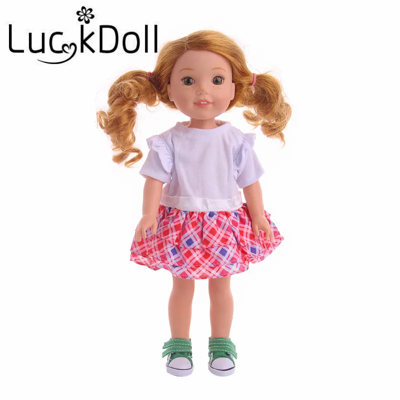 

LUCKDOLL Printed Stitching A-line Dress Fit 14.5 inch American Doll Wellie Wishers AccessoriesGirl's Toys,Generation,Birthday Gi