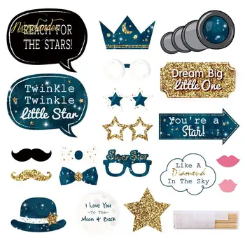 

NICROLANDEE Astronaut Photo Booth Props Birthday Party Telescope Gold Glitter Stars Moustache Photobooth Props Decora