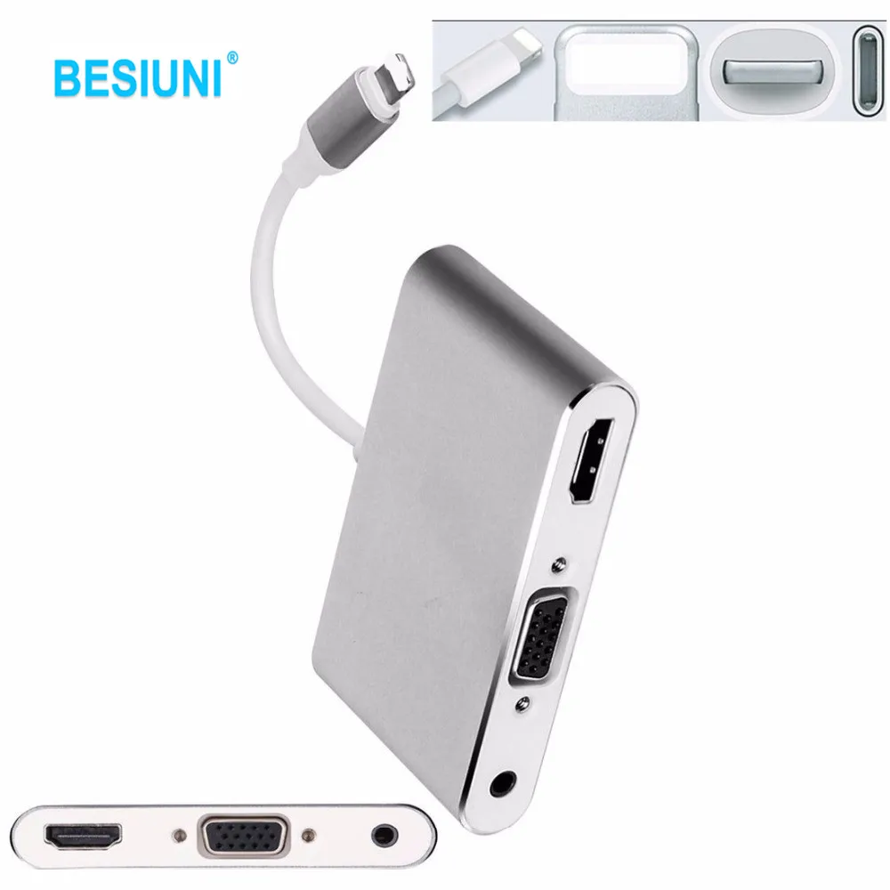 Адаптер освещения в hdmi vga Аудио BESIUNI преобразователь USB кабель для iPhone|hdmi converter|to