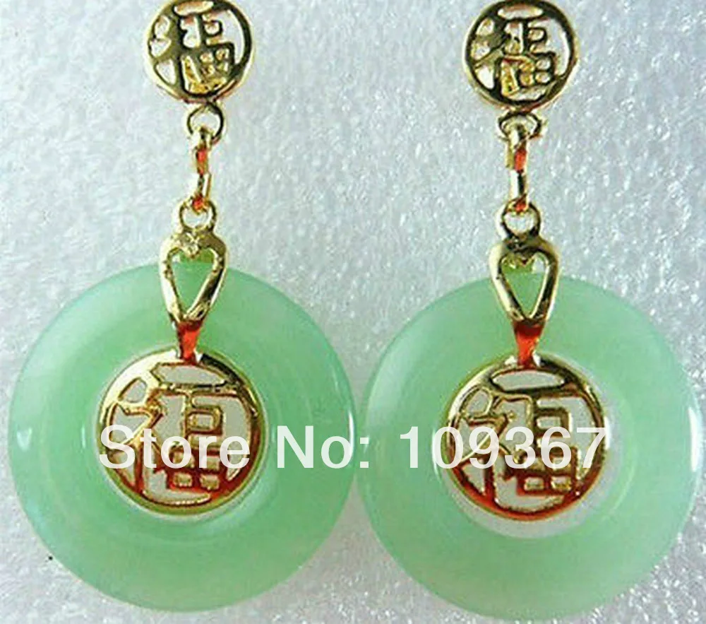 

LOVELY Fu word pale real green jewelry stone earring lady's white earrings wholesale 2[] Free Shipping