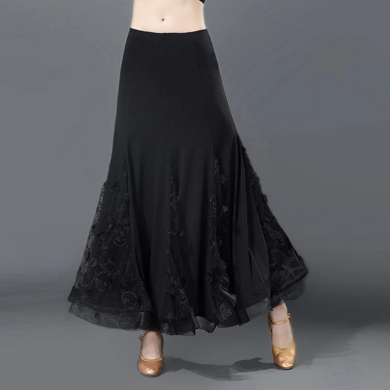 Ballroom Dance Skirt Long Swing Black Modern Standard Waltz Competition ...