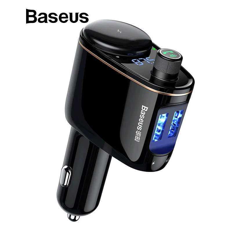 

Baseus Car FM Transmitter Bluetooth Handsfree Car Kit Dual USB Output with Expansion of Cigarette Lighter Port Audio MP3 Player