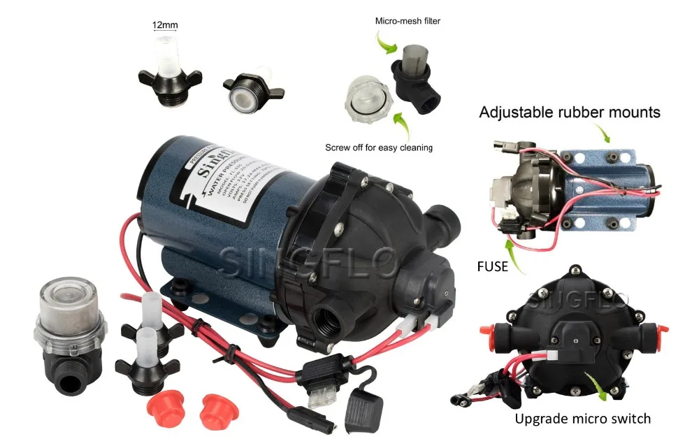 12 В диафрагма водяной насос для мойки автомобилей Досуг Лодка аквариум FL-35S 70psi 4,8 бар 20.0LPM 5.5GPM 17,2 Ампер с высоким давлением