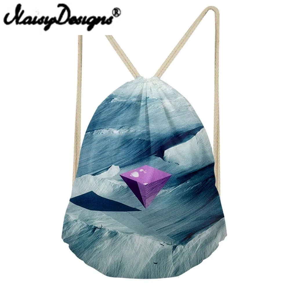 NOISYDESIGNS Inverted pyramid printing Drawstring Backpack for women Tote String Shoulder for Teenagers unisex pouch Mochila