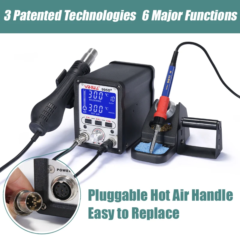 Large LCD display YIHUA 995D+ Iron Soldering Station With Air Gun Soldering Station For Solder Large LCD display YIHUA 995D+ Iron Soldering Station With Air Gun Soldering Station For Solder