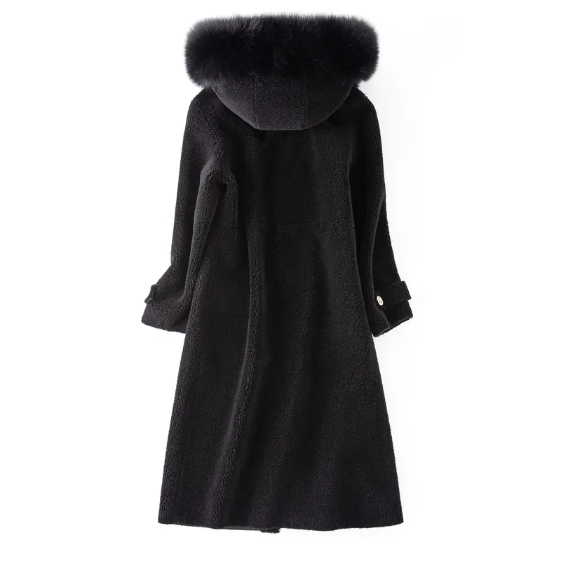 Новое поступление, зимнее винтажное пальто из натурального овечьего меха, дизайнерское пальто с капюшоном и воротником из натурального Лисьего меха ksr390