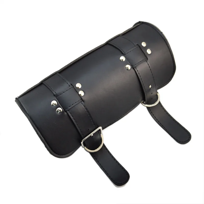 Black Motorcycle Side Saddlebag PU Leather Round Saddle Tool Bag For Harley Davidson Motorcycles
