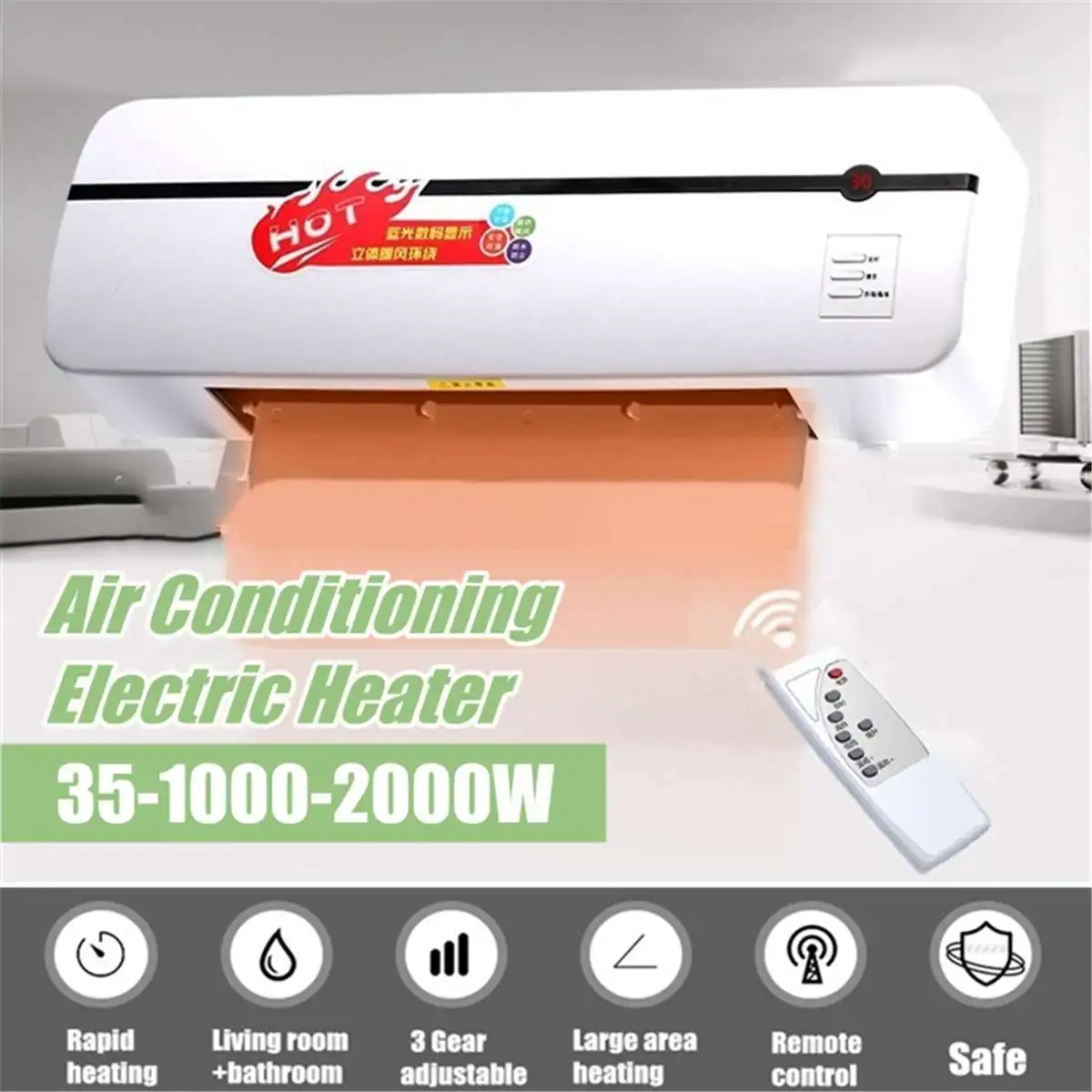 

Remote Control Electric Heaters Conditioner Wall Mounted Heater 3 Gears Adjustable Timing Air Heating Purification 220V 2000W