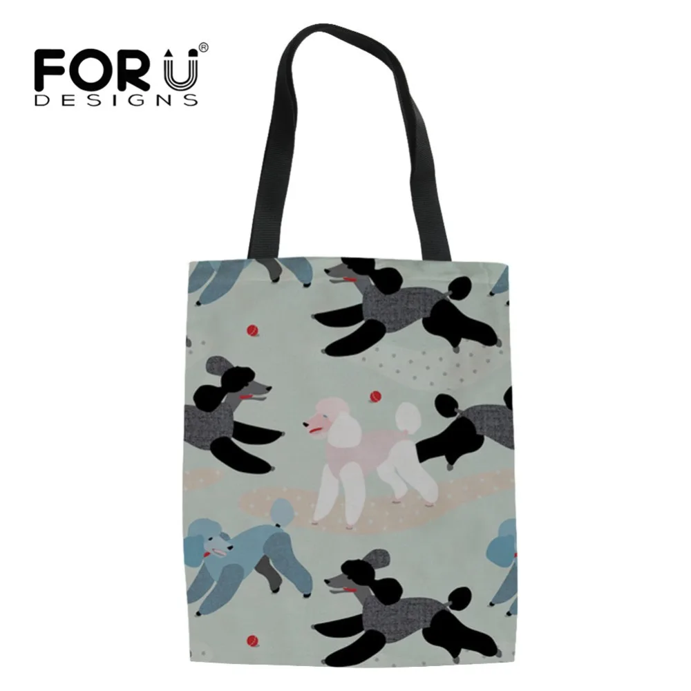 

FORUDESIGNS Art Poodle Dog Printing Women Reusable Shopping Bag Casual Shoulder Foldable Cotton Grocery Tote Bag Bolsas de tela