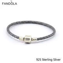 Серый, одиночный и двойной кожаный браслет с застежкой подлинный 925 стерлингового серебра Подходит Европейский Шарм для женщин Модный уникальный подарок
