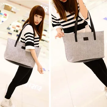 

Hot Selling Women Handbag Canvas Shoulder Bags Appliques Portable Bag Large Capacity Lady Shopping Linen Casual Totes -B5