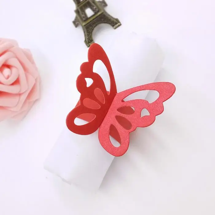 Pearlescent 50 Pcs/Set Lovely Butterfly Paper Napkin Rings Supplies For Wedding Party Decoration FPing