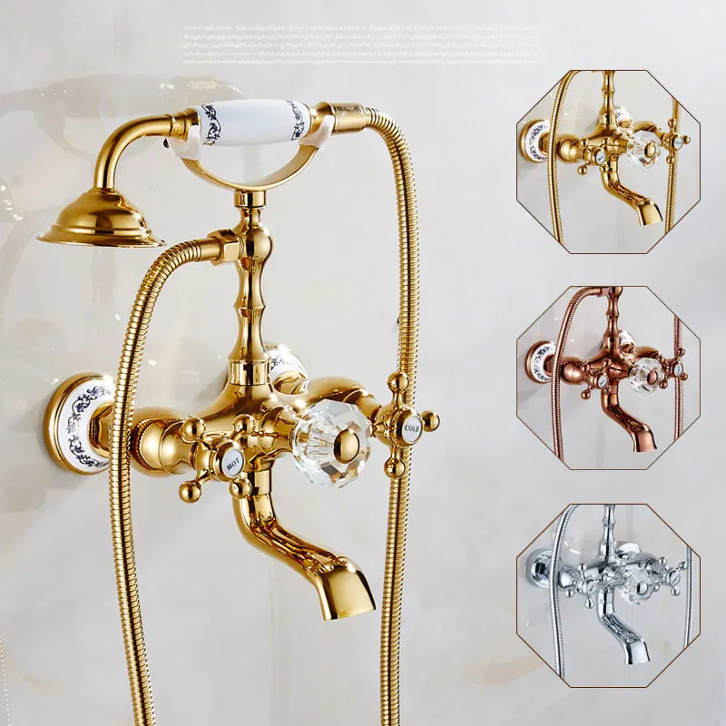 

Antique copper bathtub faucet shower bathtub faucet shower faucet retro suit European hot and cold mixer tap