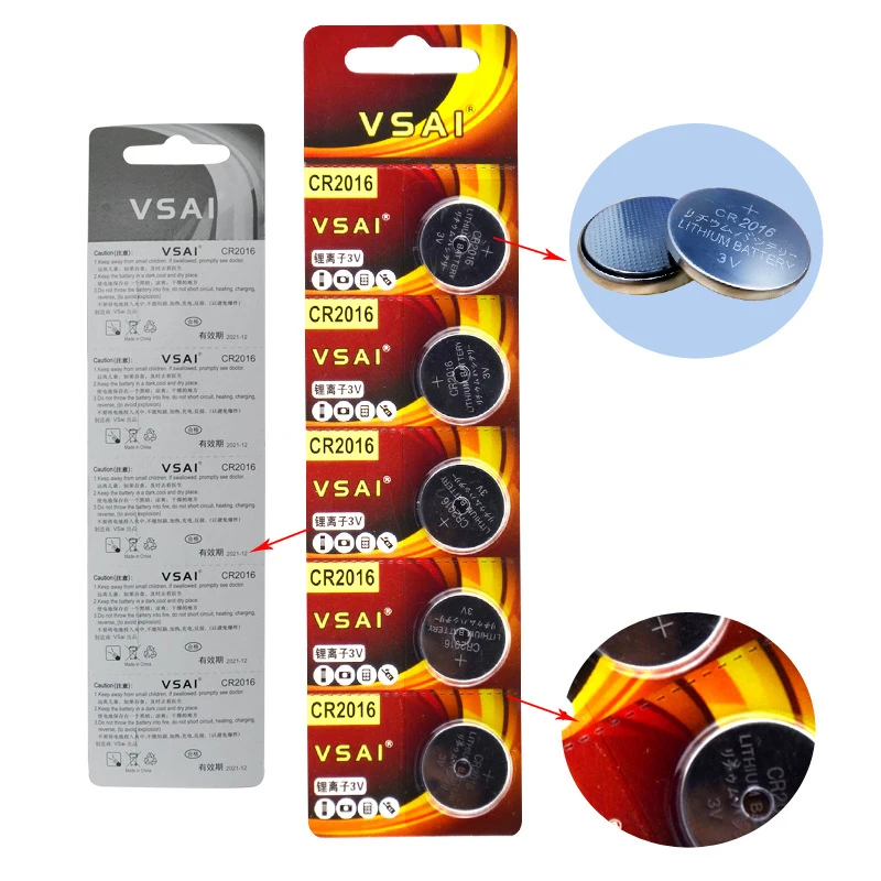 VSAI 5pcs/pack CR2016 3V Lithium Button Battery DL2016  LM2016 BR2016 Batteries 